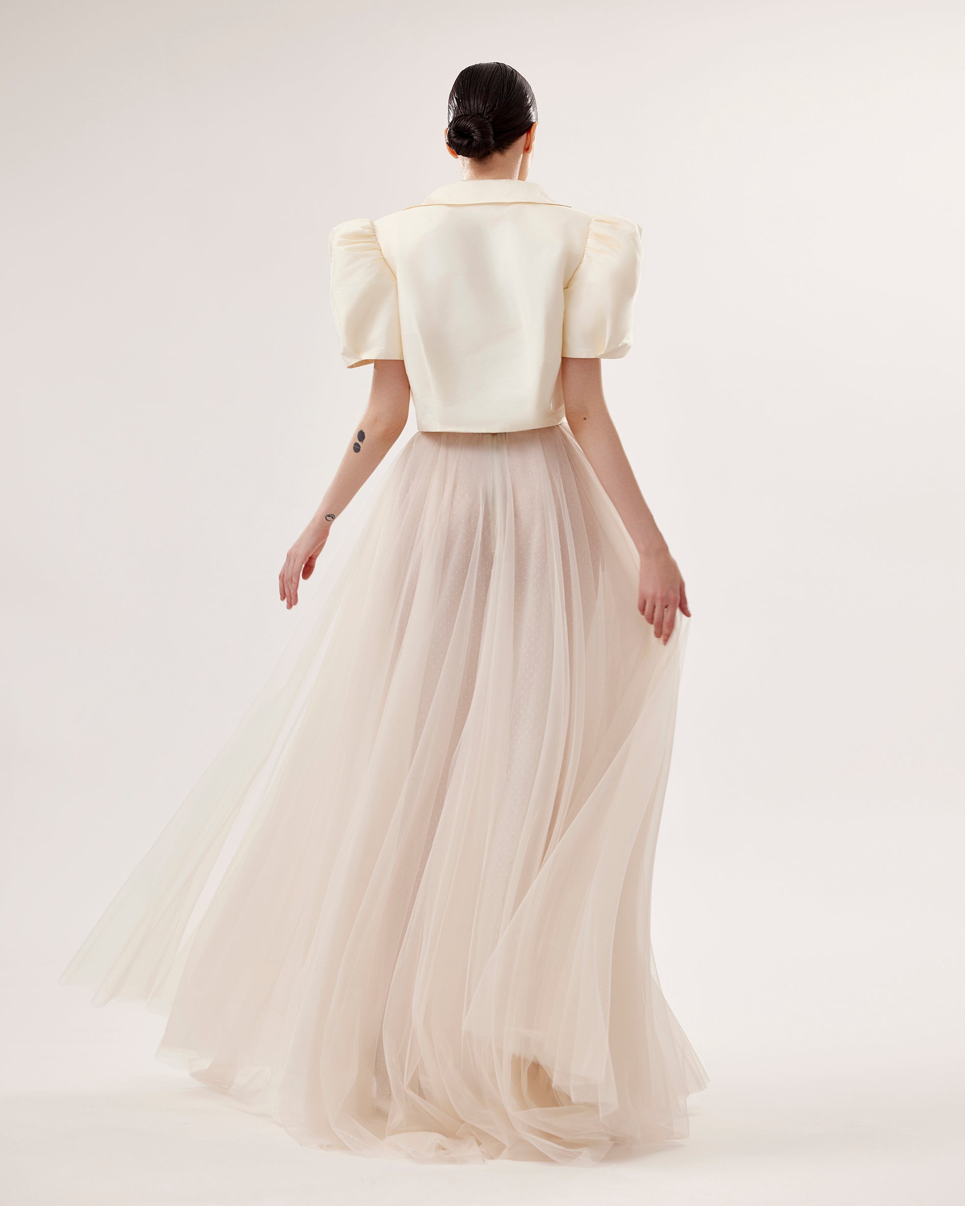 Embroidered Tafta Jacket & Dotted Tulle Skirt Set