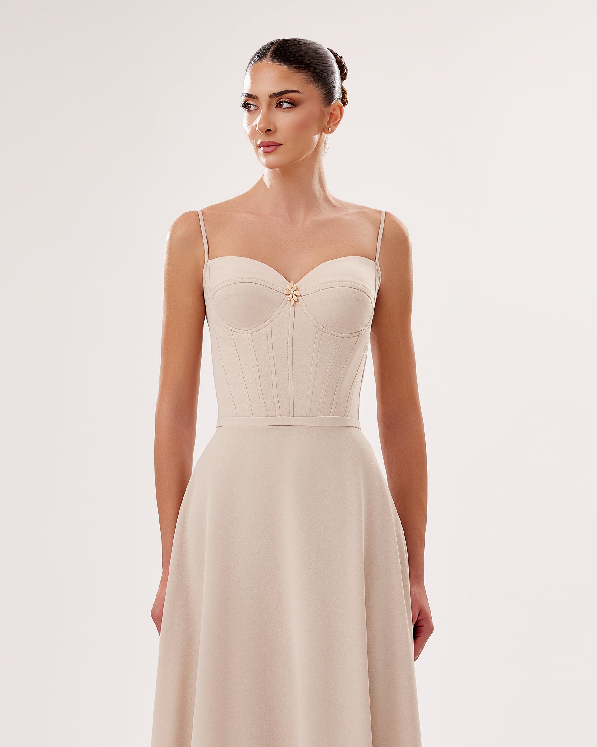 Crepe Sweetheart Gown with Mikado Embroidered Jacket