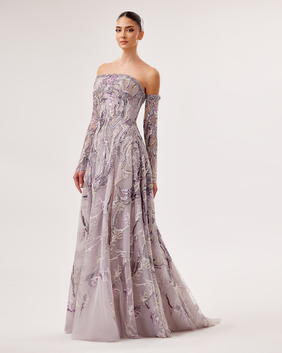 Off-Shoulder Embroidered Gown with Swarovski Details – Bilal El Dana