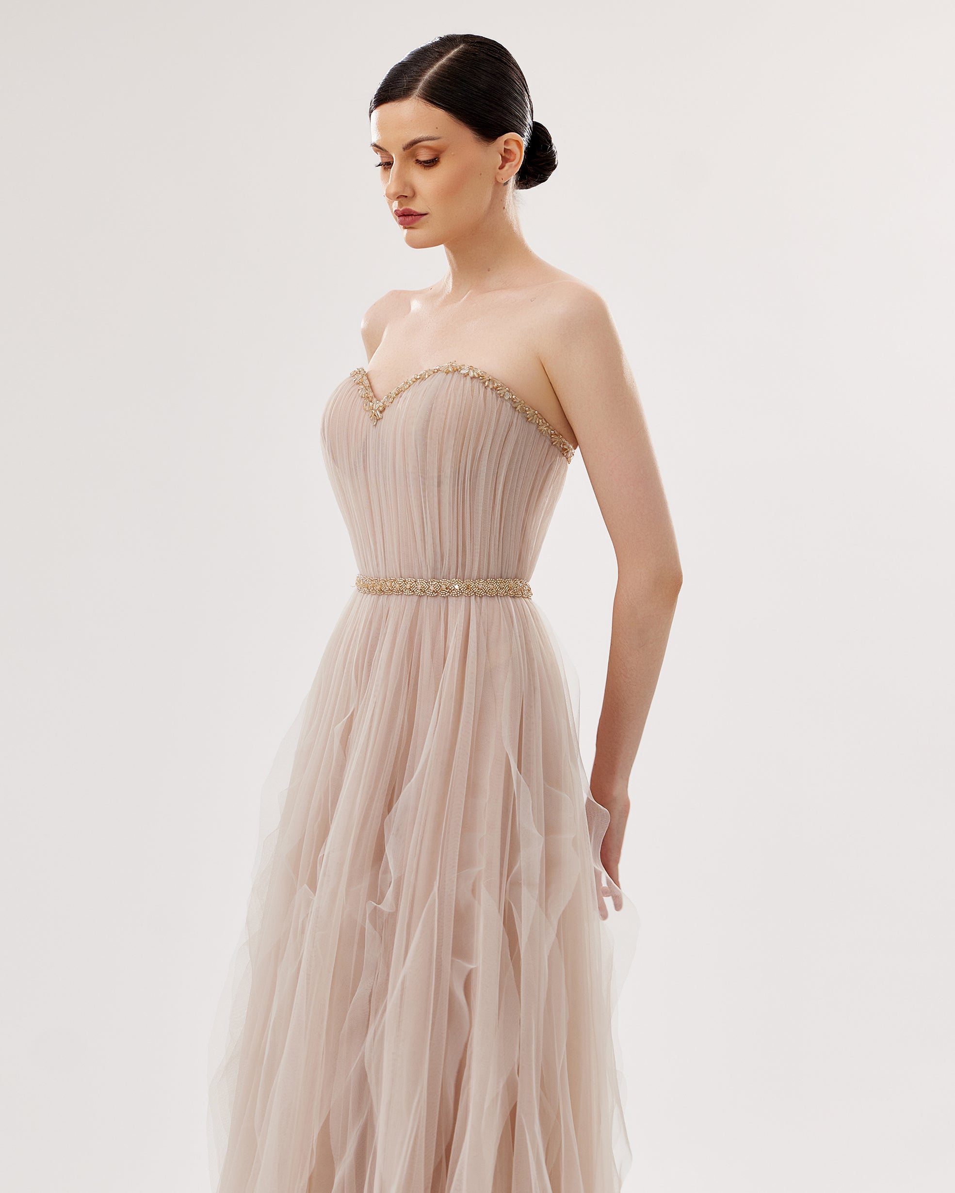 Ruffled Tulle Sweetheart Gown with Embellished Jacket