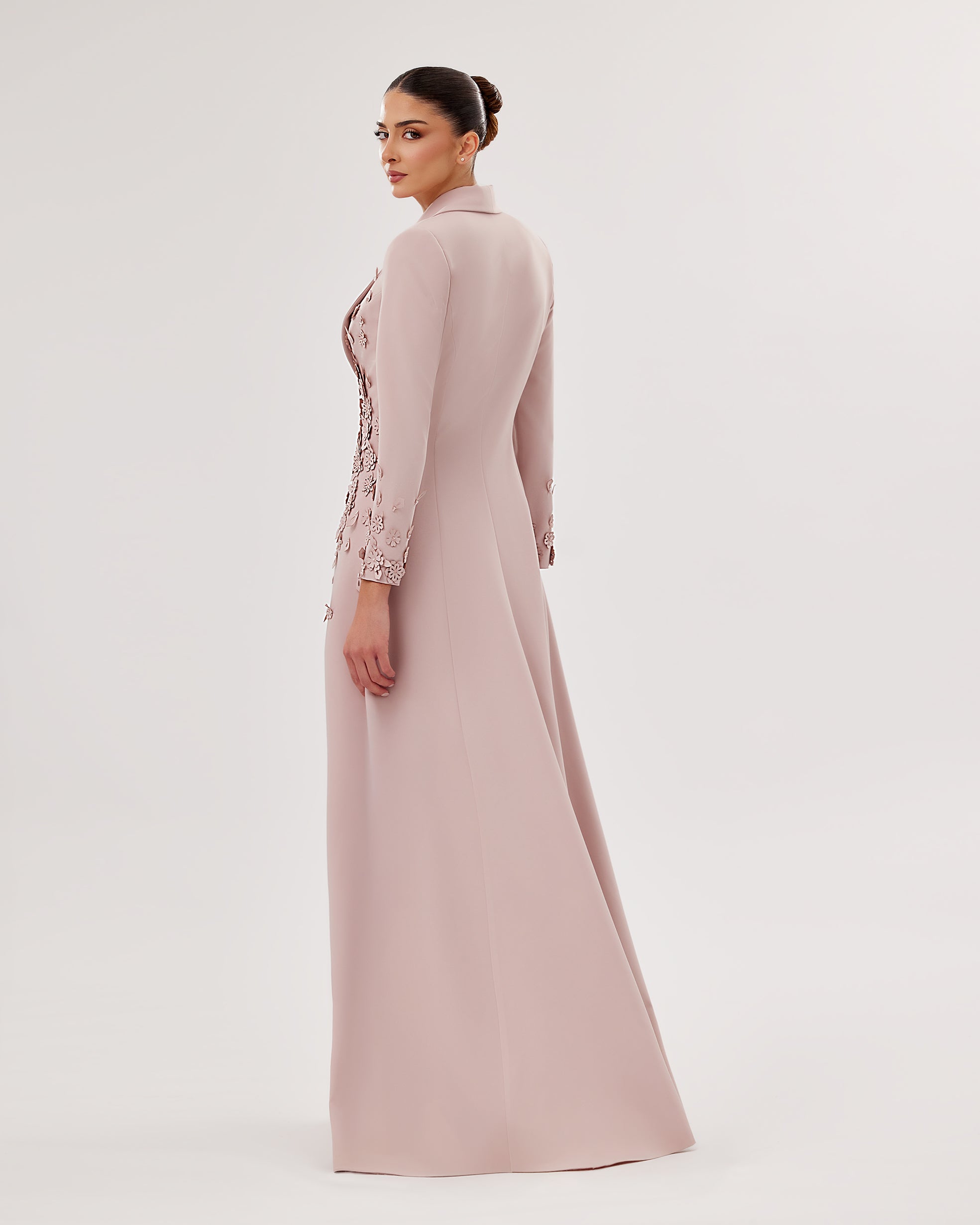 Three-Piece Crepe Ensemble with Laser-Cut Floral Corset