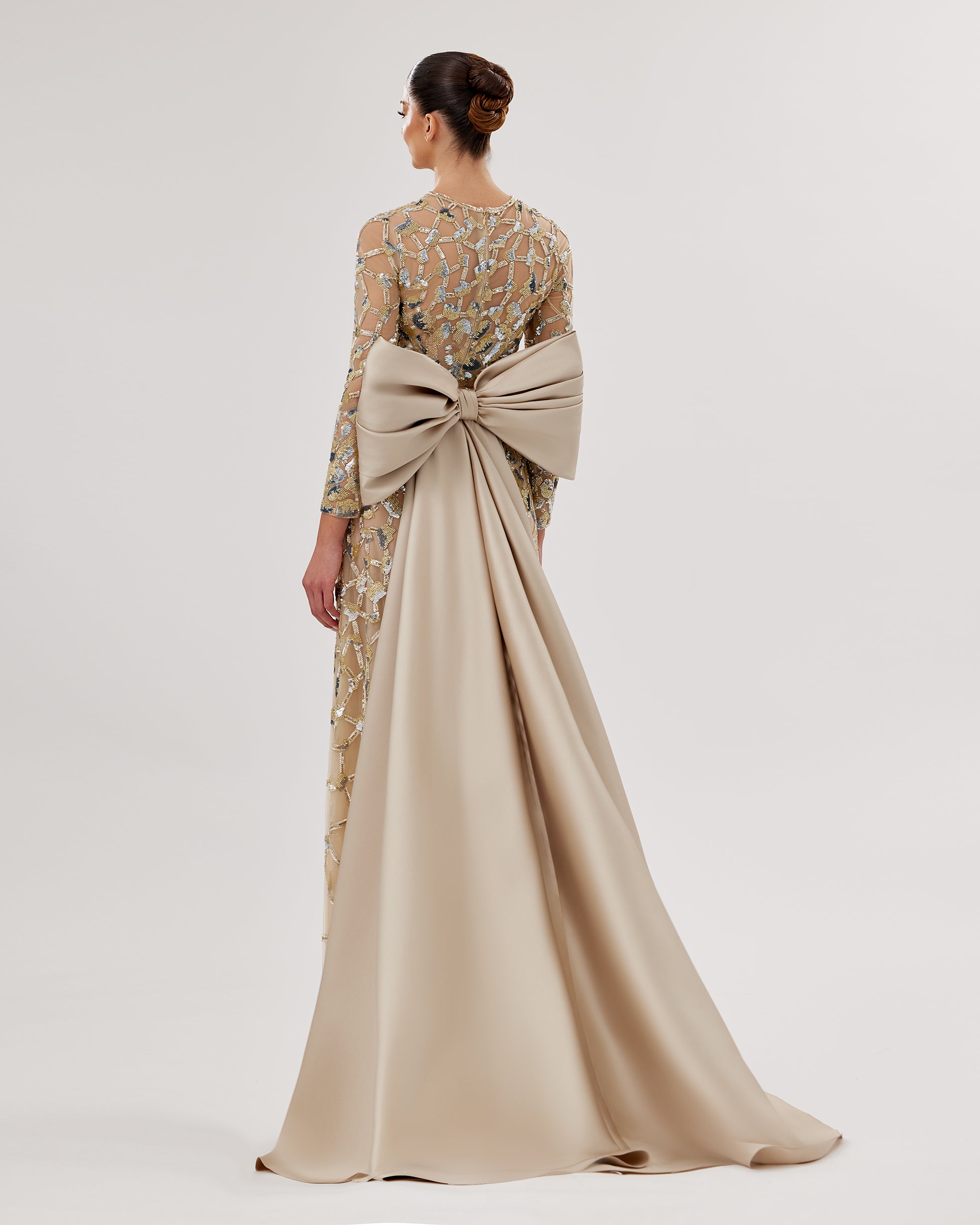 Embroidered Gown with Oversized Back Bow