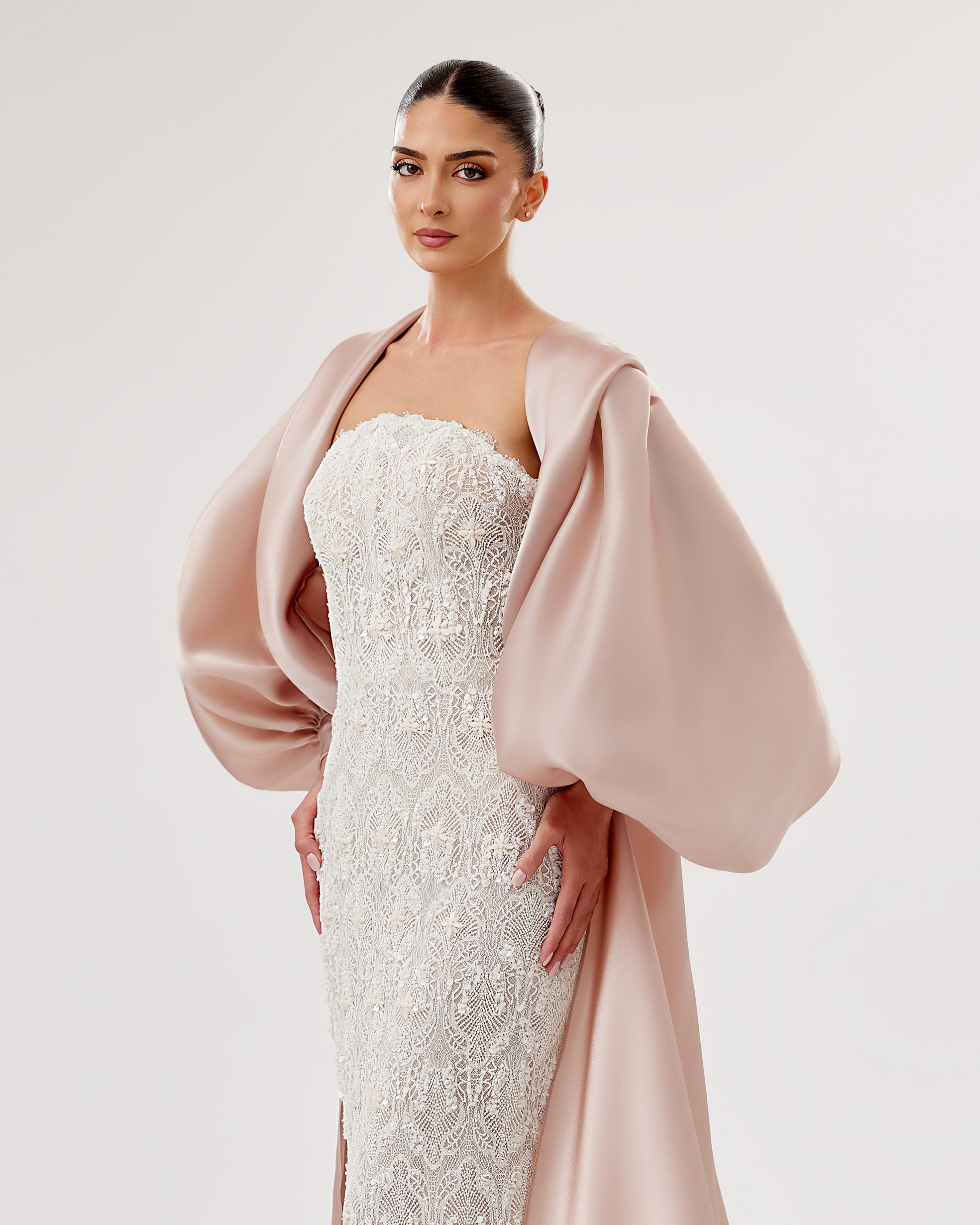 Embroidered Gown with Bolero Jacket