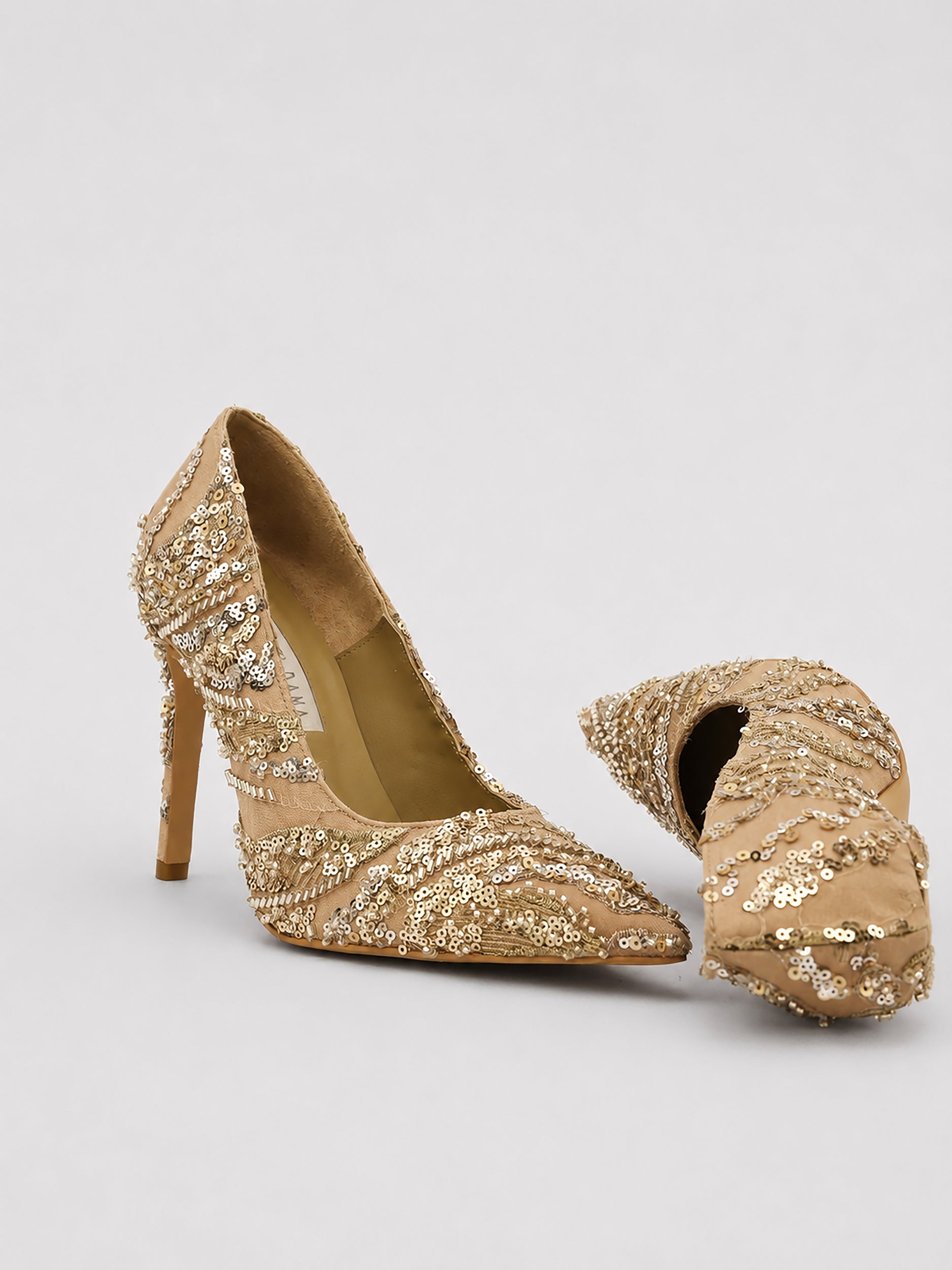 Sequined Champagne and Gold Pumps