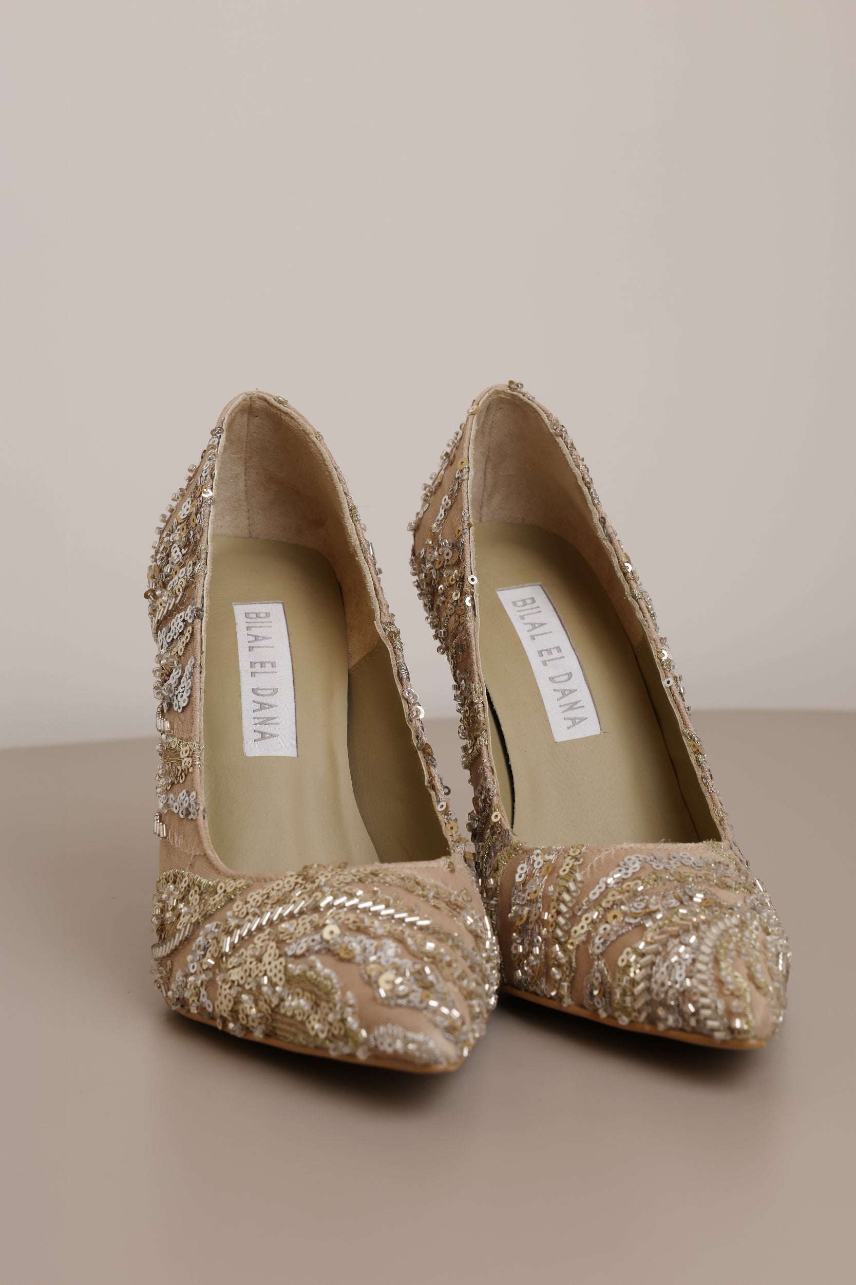 Sequined Champagne and Gold Pumps