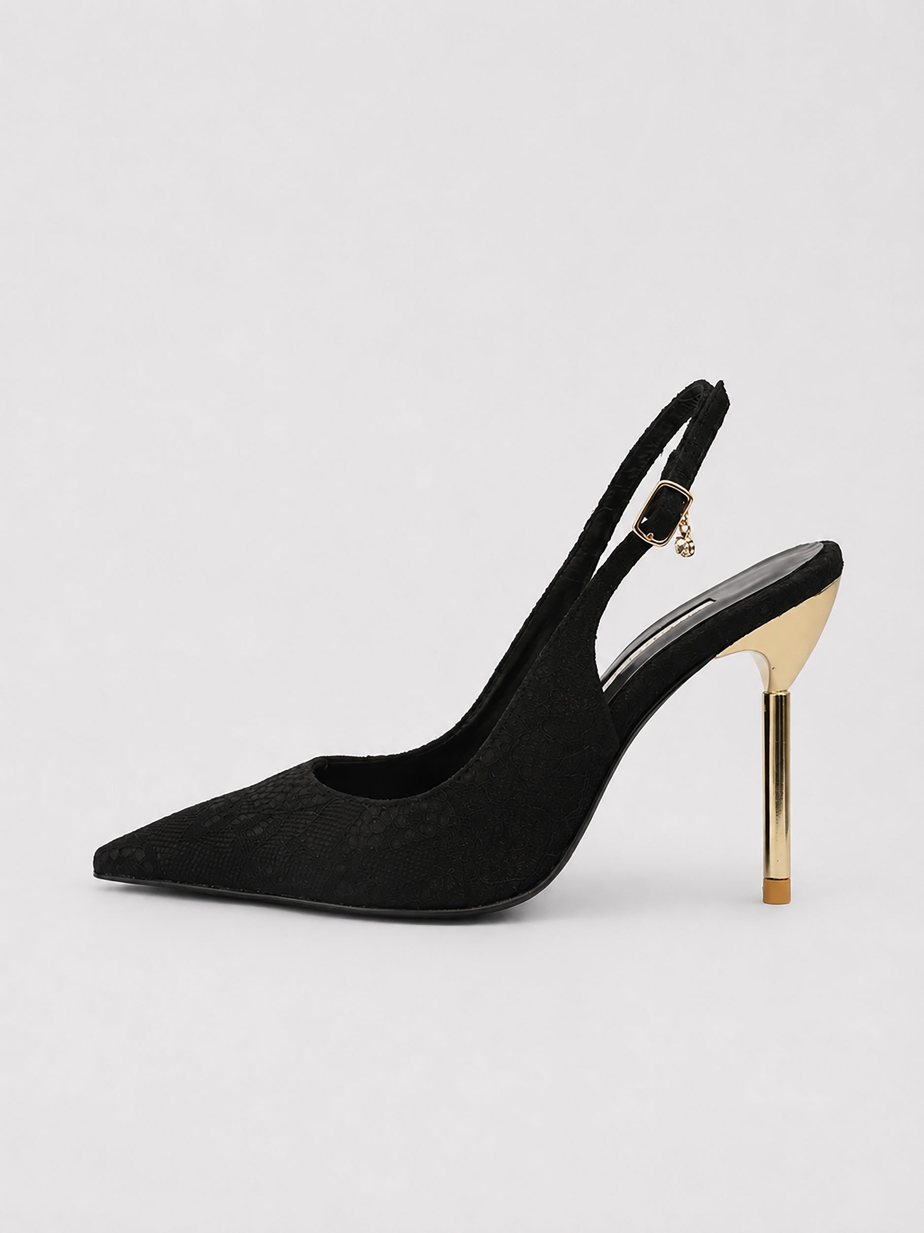 Black Slingbacks with Gold Heels