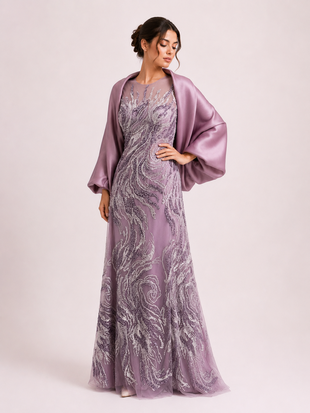 Embroidered Dress with Bolero Jacket