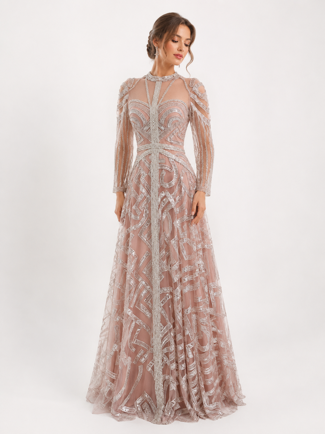 Geometrical Embroidered Tulle Gown