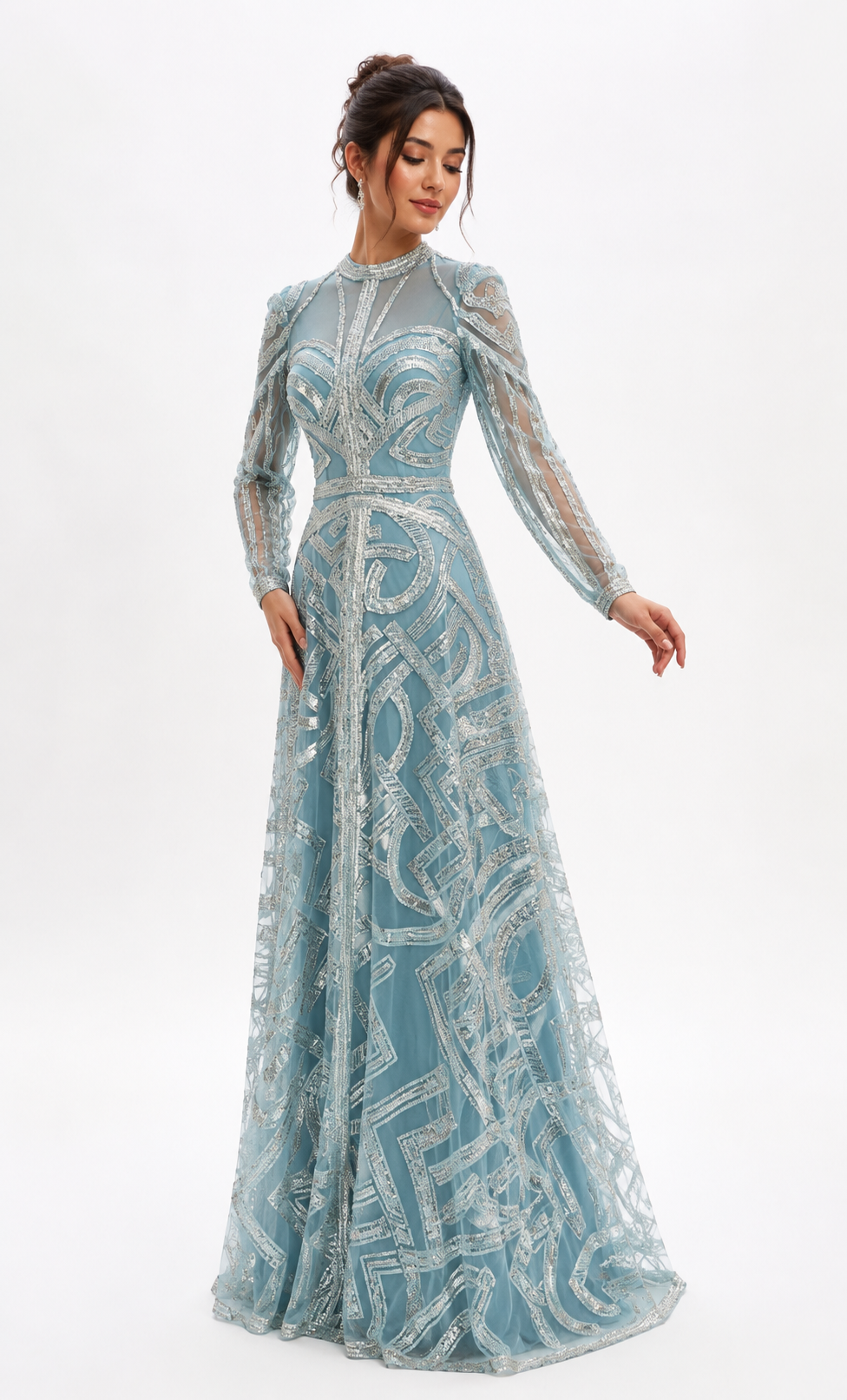 Geometrical Embroidered Tulle Gown