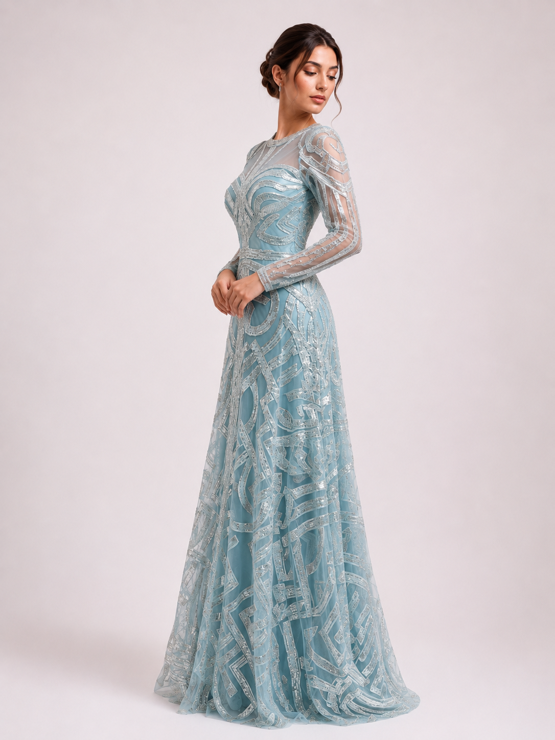 Geometrical Embroidered Tulle Gown
