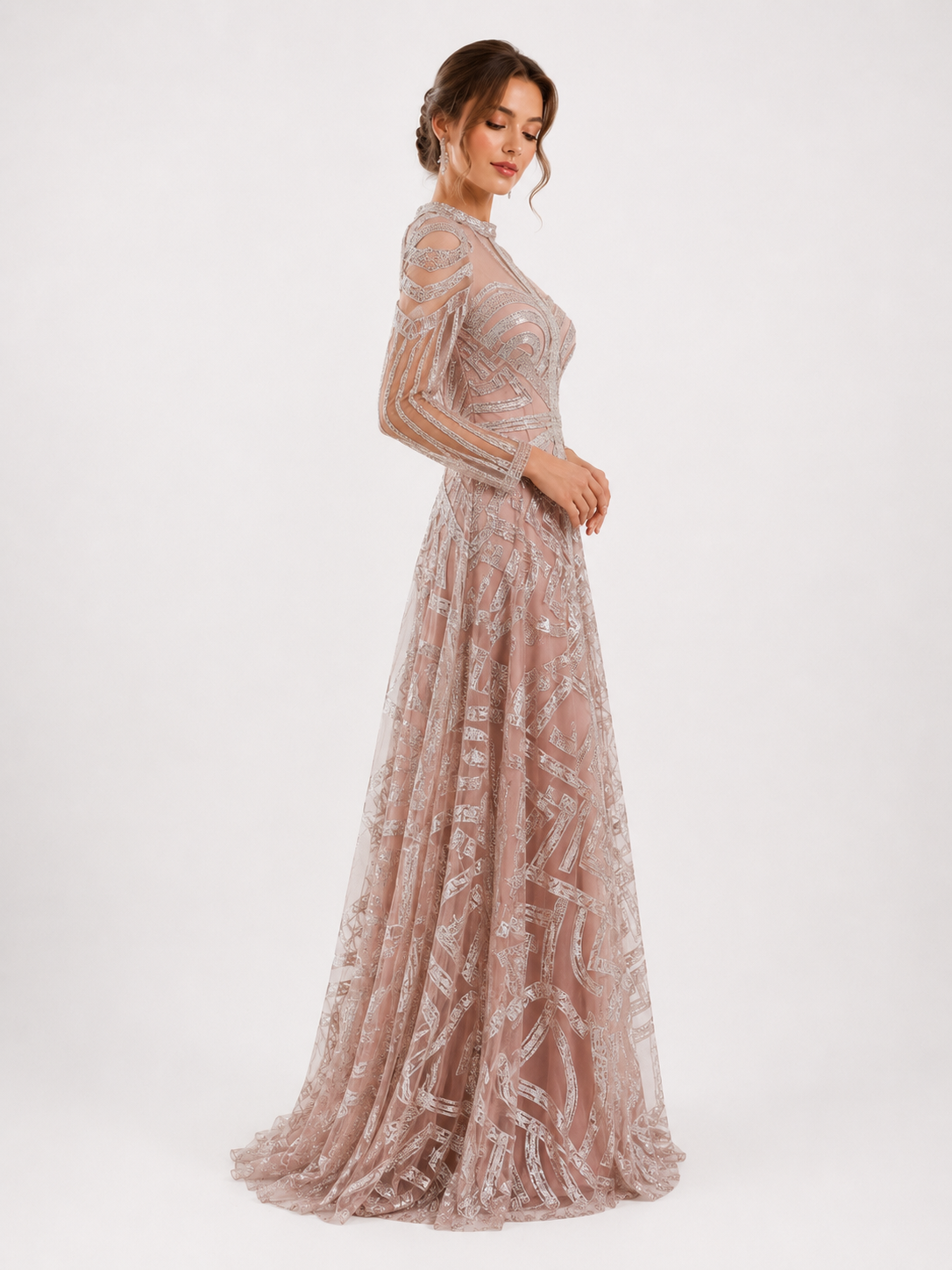 Geometrical Embroidered Tulle Gown