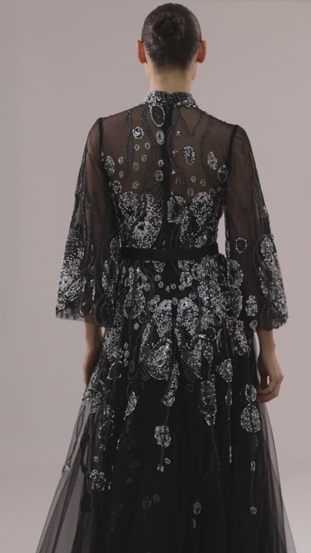 Mock Neck Gown with Silver Embroidery | 903 – Bilal El Dana
