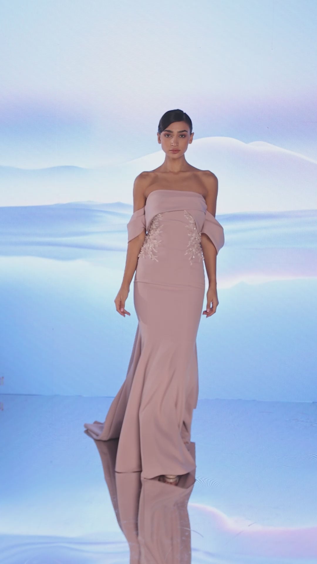 Off-Shoulder Dress with Beading and Embroidered Leaves | 835 – Bilal El ...