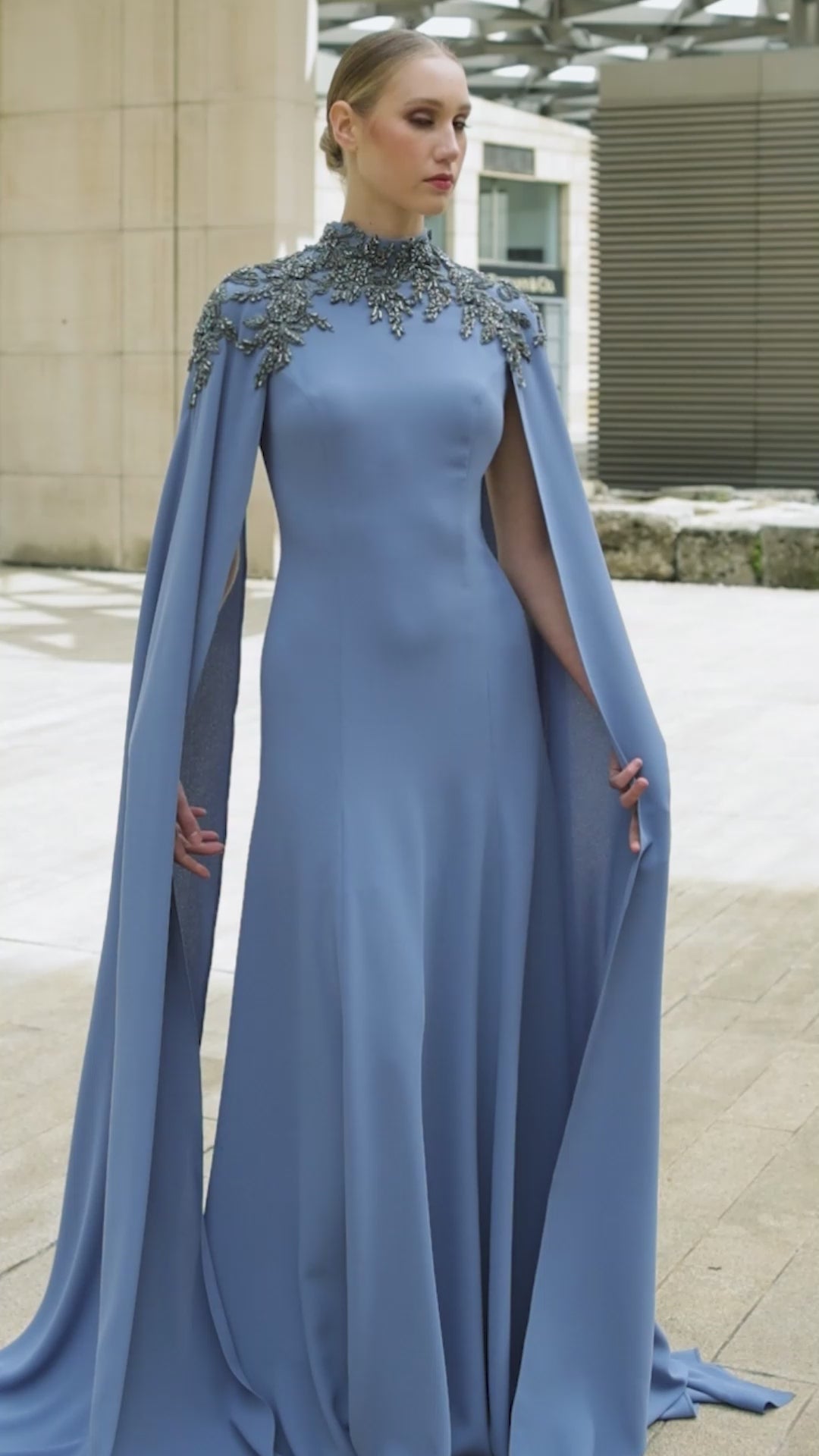Embellished Cape Sleeves Gown – Bilal Eldana